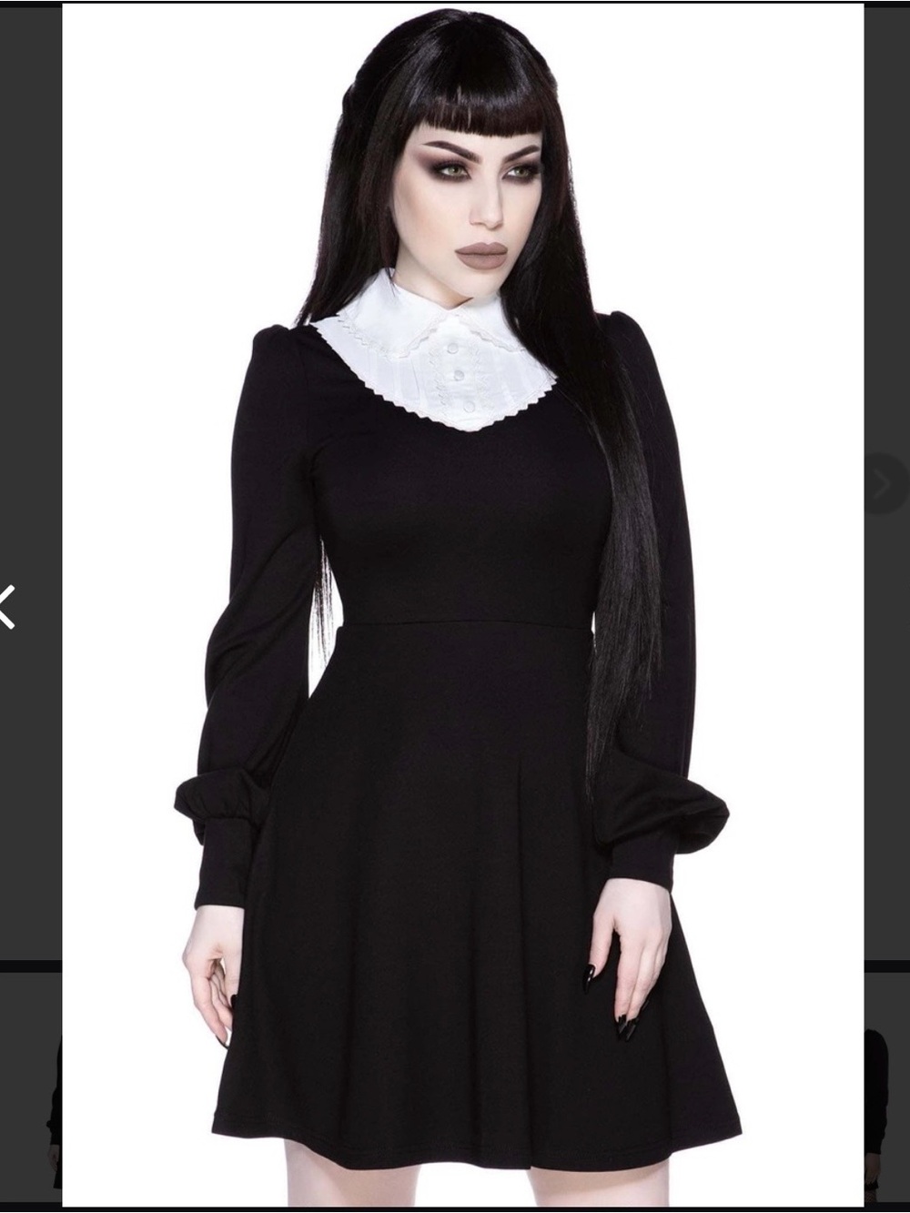 BNWT Killstar Bethany Brutal Long-Sleeve Dress White Decorative Collar Sz XL
